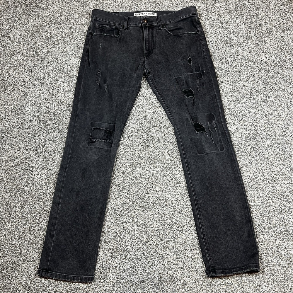 Express Jeans Mens 32x32 Black Rocco Slim‎ Straight Dark Wash Stretch Denim
